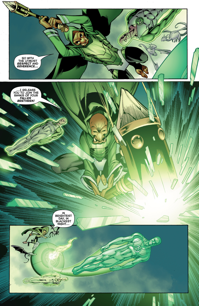 Illustration for article titled In this preview of Green Lantern Corps, see what a Green Lantern's funeral looks like